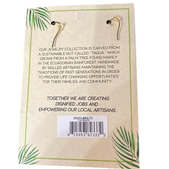 NWT Handmade Fairtrade Natural Material Tagua Nut Earrings 2.5" Drop Dangle - Picture 4 of 4